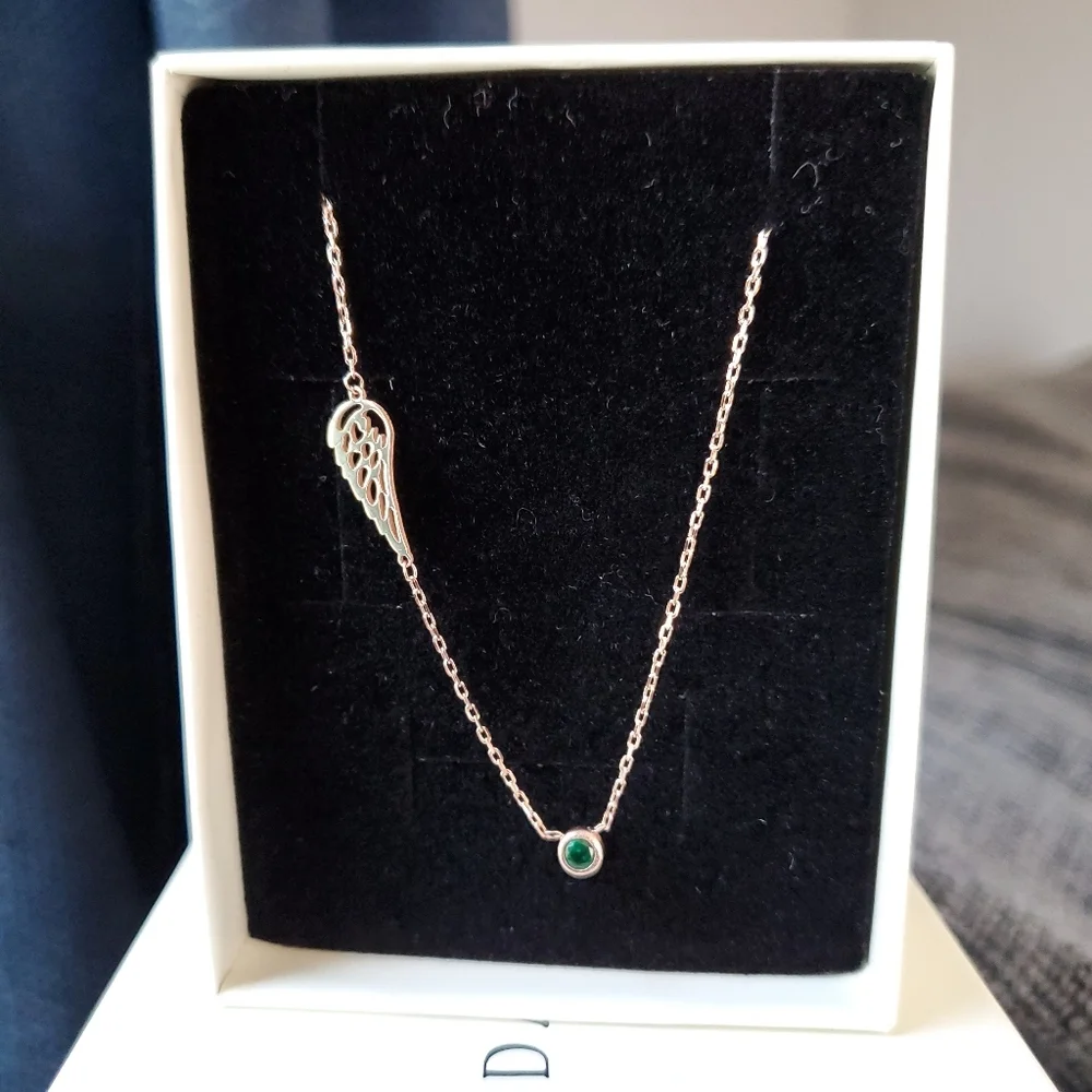 Memorial Necklace - Birthstone Angel Wing Necklace